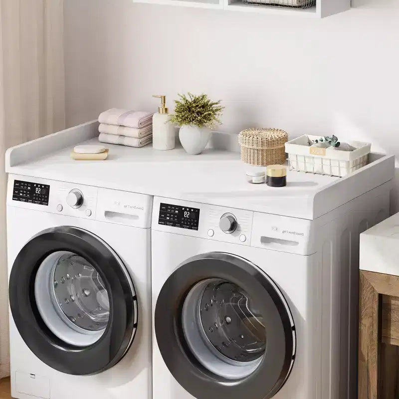 Comptoir Lave-linge Sèche-linge, Plan de Travail pour Lave-linge et Sèche-linge avec Patins Antidérapants et Rails de Bord Arrondis, 54,3 x 27,6, Organisation de Buanderie