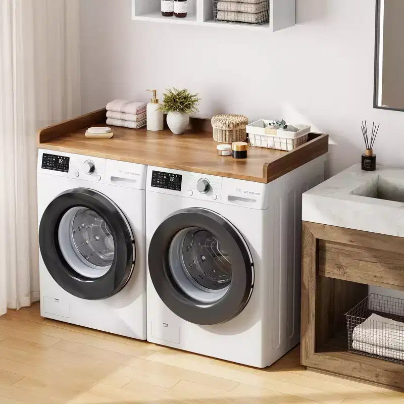 Comptoir Lave-linge Sèche-linge, Plan de Travail pour Lave-linge et Sèche-linge avec Patins Antidérapants et Rails de Bord Arrondis, 54,3 x 27,6, Organisation de Buanderie