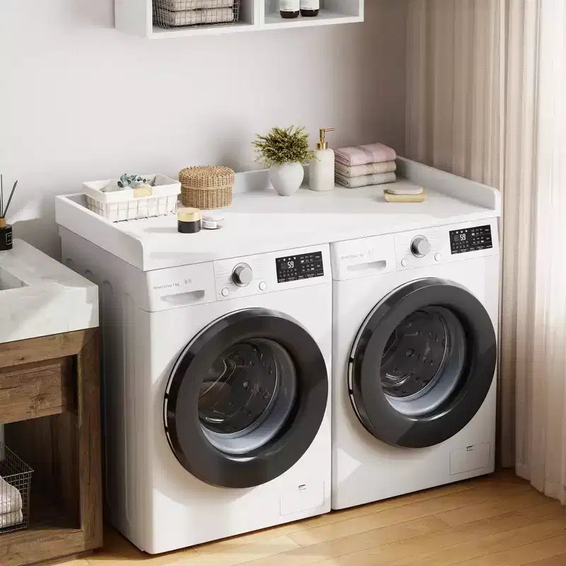 Comptoir Lave-linge Sèche-linge, Plan de Travail pour Lave-linge et Sèche-linge avec Patins Antidérapants et Rails de Bord Arrondis, 54,3 x 27,6, Organisation de Buanderie