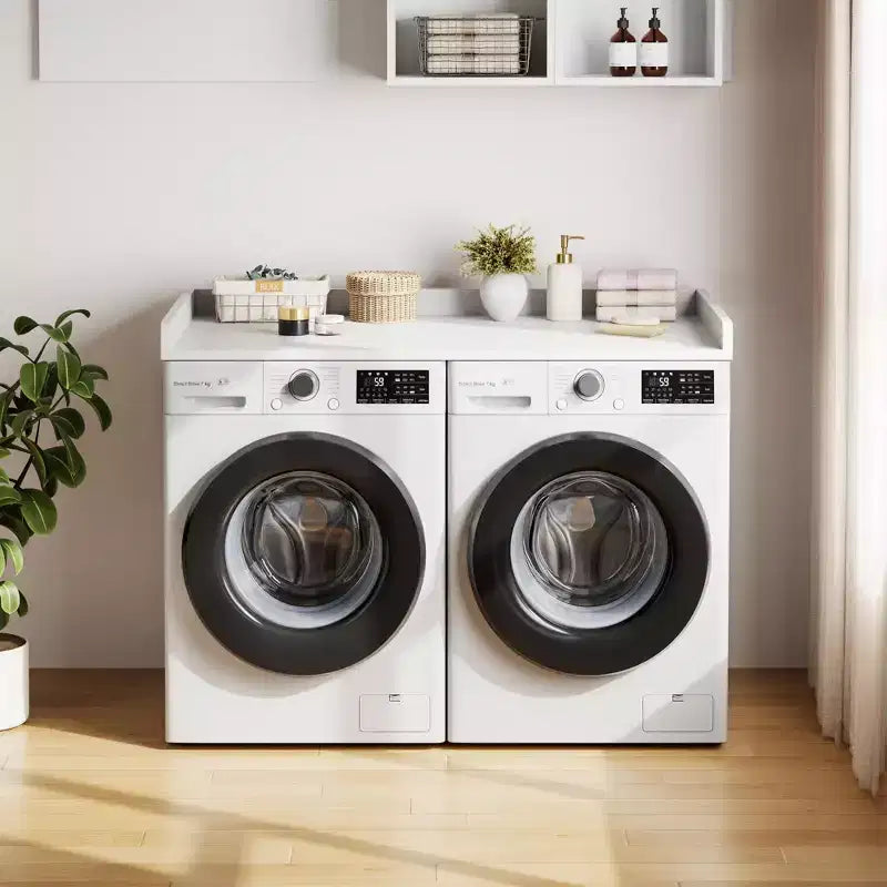 Comptoir Lave-linge Sèche-linge, Plan de Travail pour Lave-linge et Sèche-linge avec Patins Antidérapants et Rails de Bord Arrondis, 54,3 x 27,6, Organisation de Buanderie