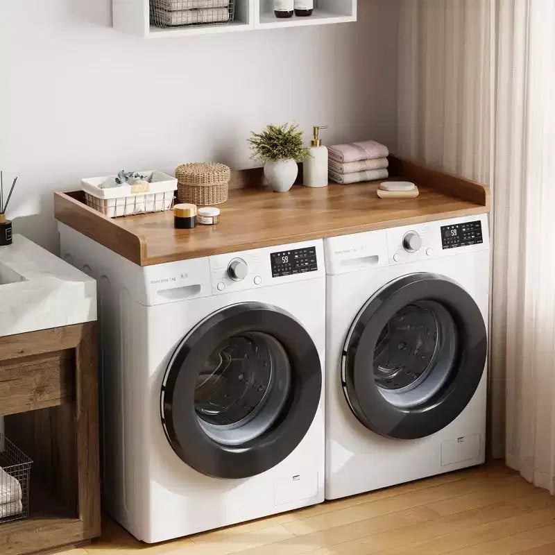 Comptoir Lave-linge Sèche-linge, Plan de Travail pour Lave-linge et Sèche-linge avec Patins Antidérapants et Rails de Bord Arrondis, 54,3 x 27,6, Organisation de Buanderie
