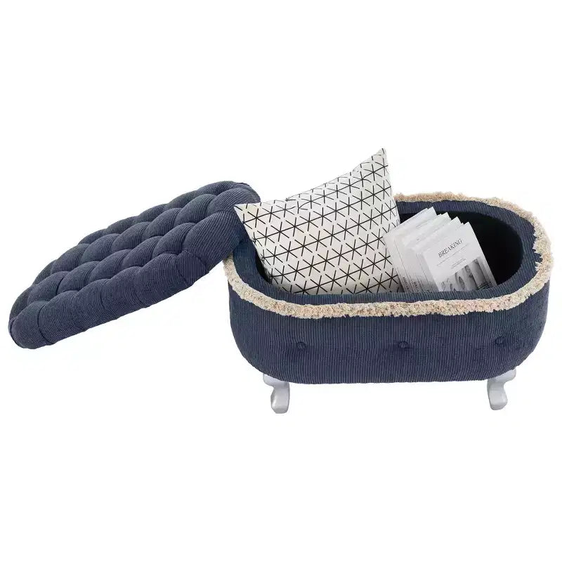 Banc de rangement capitonné Whisen 29,5'' avec détails à pompons, revêtement en tissu doux pour chambre et entrée