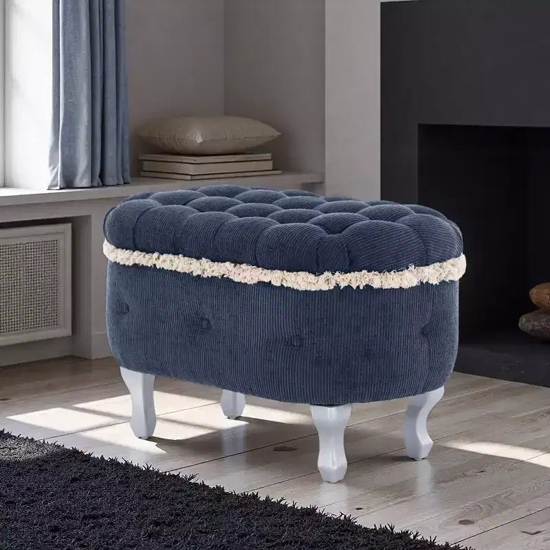 Banc de rangement capitonné Whisen 29,5'' avec détails à pompons, revêtement en tissu doux pour chambre et entrée