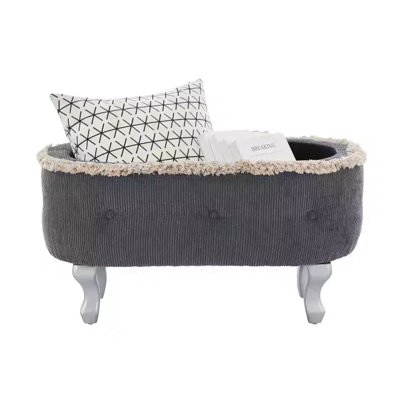Banc de rangement capitonné Whisen 29,5'' avec détails à pompons, revêtement en tissu doux pour chambre et entrée