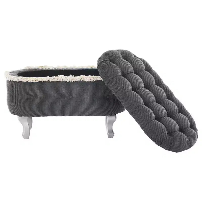 Banc de rangement capitonné Whisen 29,5'' avec détails à pompons, revêtement en tissu doux pour chambre et entrée