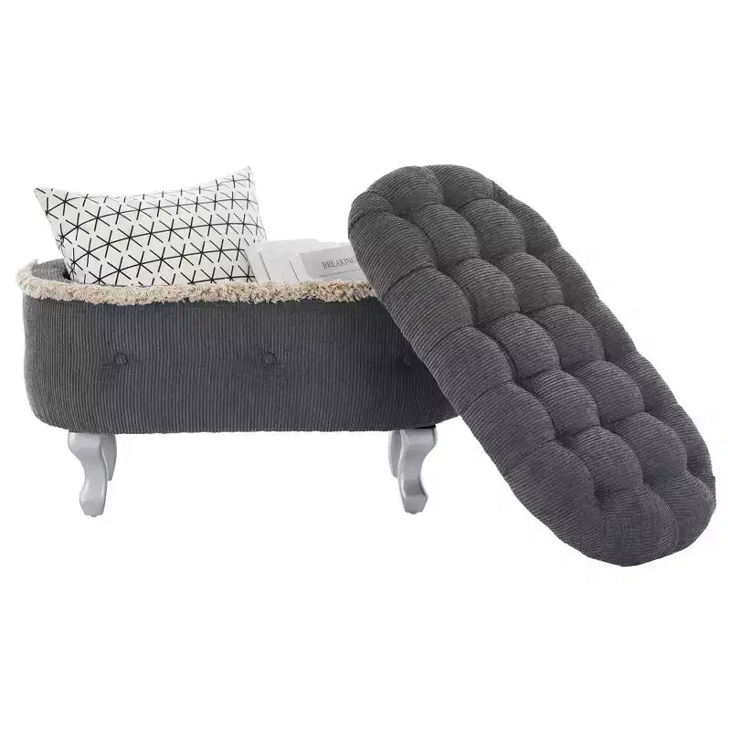 Banc de rangement capitonné Whisen 29,5'' avec détails à pompons, revêtement en tissu doux pour chambre et entrée