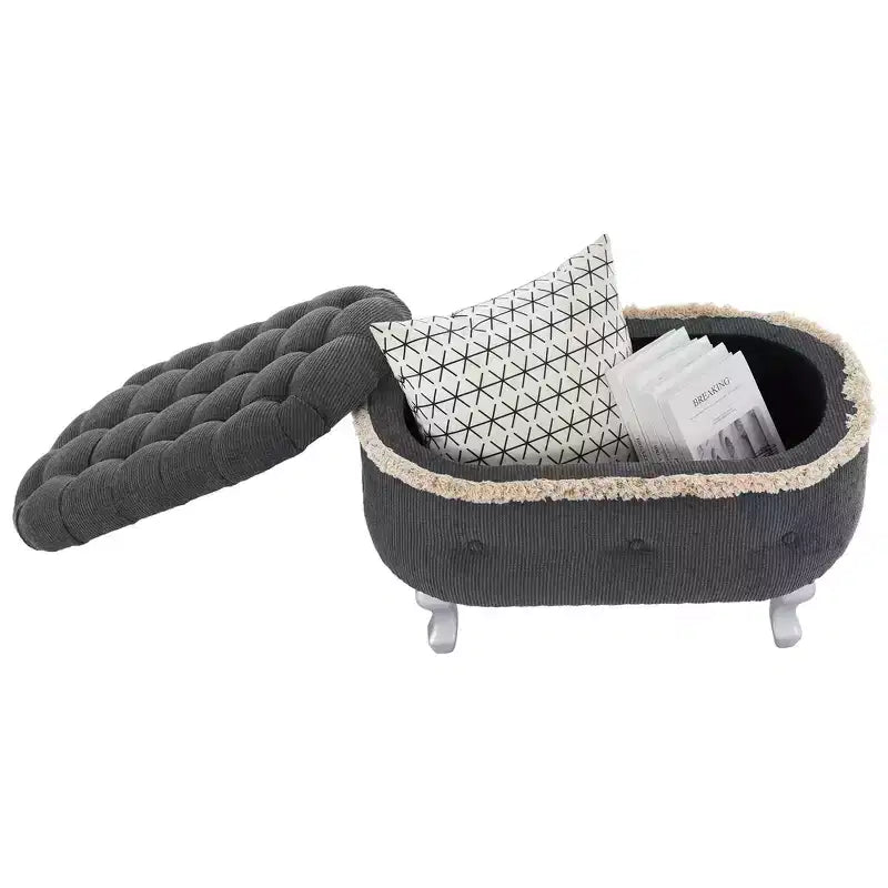 Banc de rangement capitonné Whisen 29,5'' avec détails à pompons, revêtement en tissu doux pour chambre et entrée