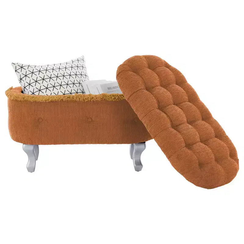 Banc de rangement capitonné Whisen 29,5'' avec détails à pompons, revêtement en tissu doux pour chambre et entrée
