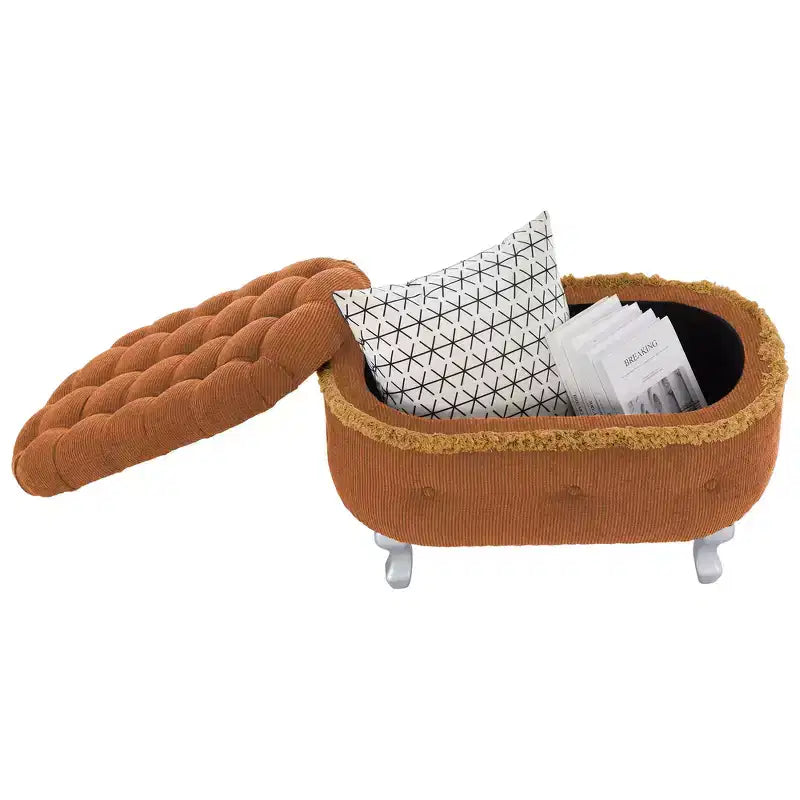 Banc de rangement capitonné Whisen 29,5'' avec détails à pompons, revêtement en tissu doux pour chambre et entrée