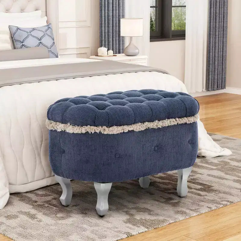 Whisen 29.5''Button Tufted Storage Bench with Tassel Detail, Soft Fabric Upholstery for Bedroom & Entryway
