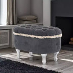 Banc de rangement capitonné Whisen 29,5'' avec détails à pompons, revêtement en tissu doux pour chambre et entrée