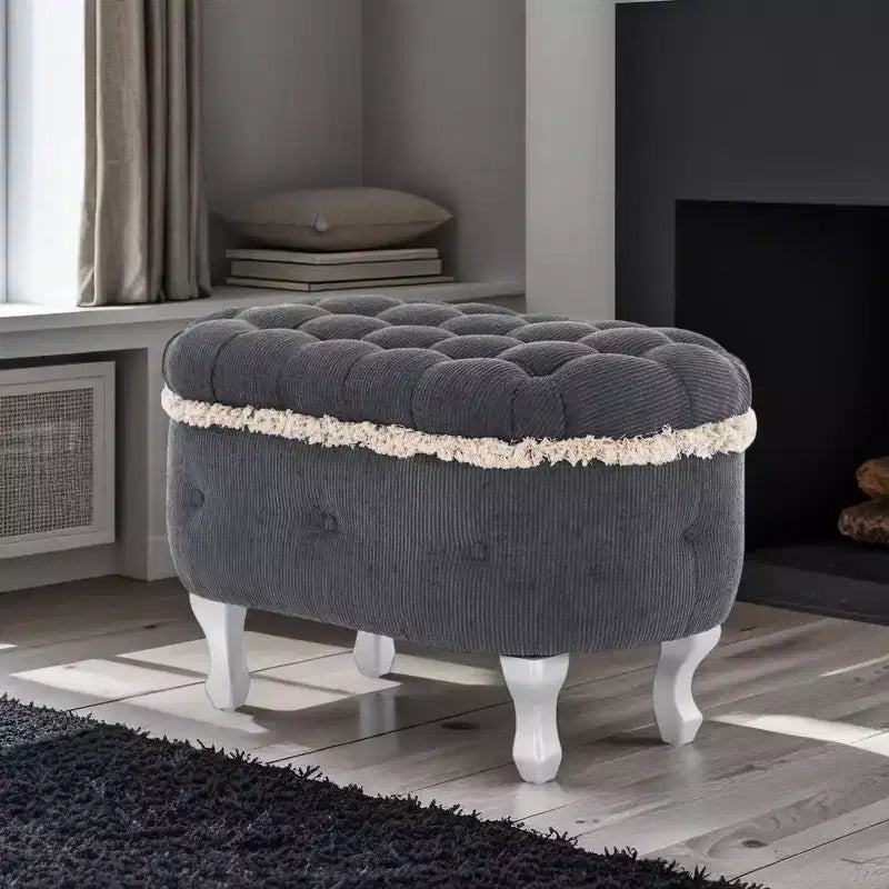 Banc de rangement capitonné Whisen 29,5'' avec détails à pompons, revêtement en tissu doux pour chambre et entrée