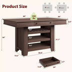 Table à manger hauteur comptoir de 60 pouces avec 2 tiroirs, îlot de cuisine en bois à 4 niveaux, table de bar à café moderne pour la cuisine, le bar et le divertissement