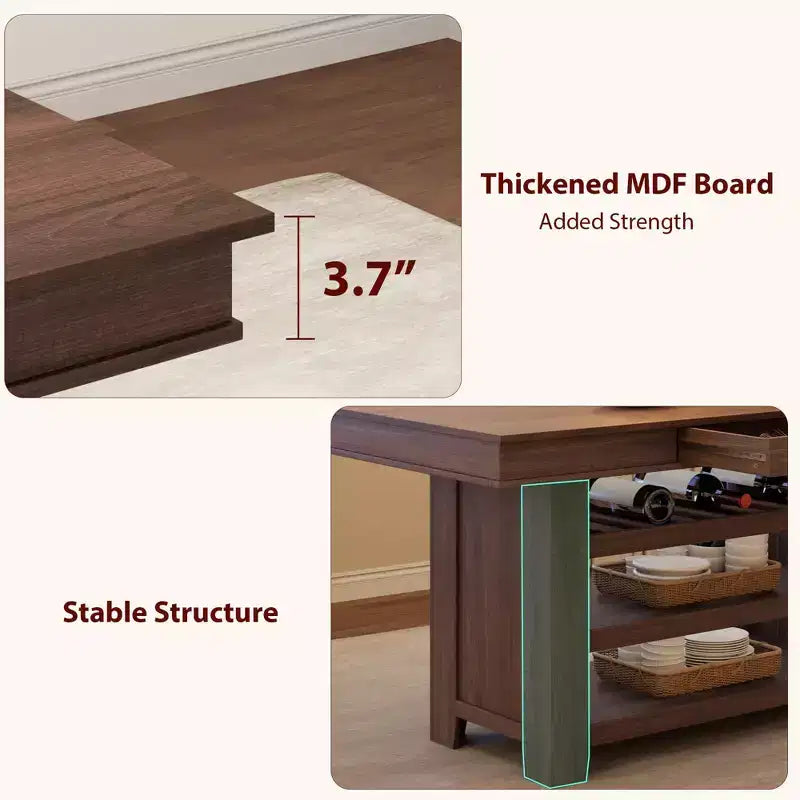 Table à manger hauteur comptoir de 60 pouces avec 2 tiroirs, îlot de cuisine en bois à 4 niveaux, table de bar à café moderne pour la cuisine, le bar et le divertissement