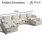 Canapé modulaire de compression Dyonery en peau d'agneau, combinable de manière flexible et adapté à quatre personnes, ne nécessitant aucun assemblage.