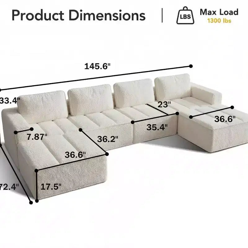 Canapé modulaire de compression Dyonery en peau d'agneau, combinable de manière flexible et adapté à quatre personnes, ne nécessitant aucun assemblage.