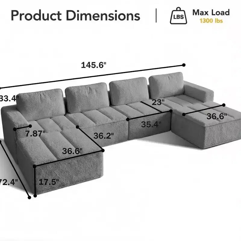 Canapé modulaire de compression Dyonery en peau d'agneau, combinable de manière flexible et adapté à quatre personnes, ne nécessitant aucun assemblage.