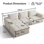 Canapé modulaire de compression Dyonery en peau d'agneau, combinable de manière flexible et adapté à quatre personnes, ne nécessitant aucun assemblage.