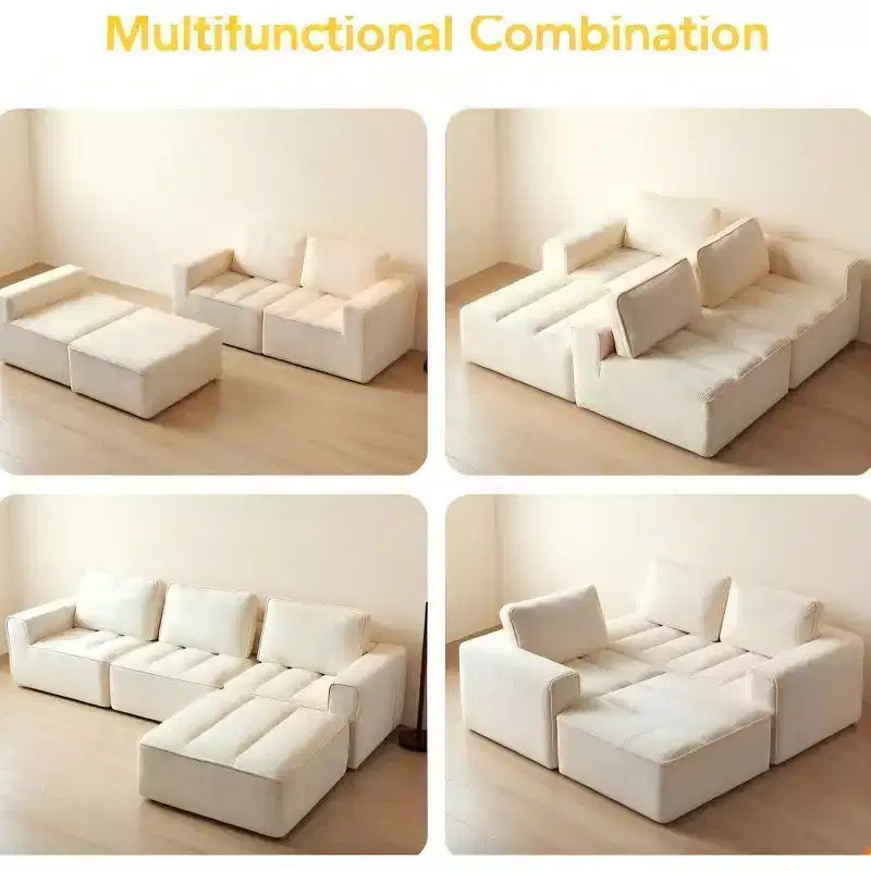 Canapé modulaire de compression Dyonery en peau d'agneau, combinable de manière flexible et adapté à quatre personnes, ne nécessitant aucun assemblage.