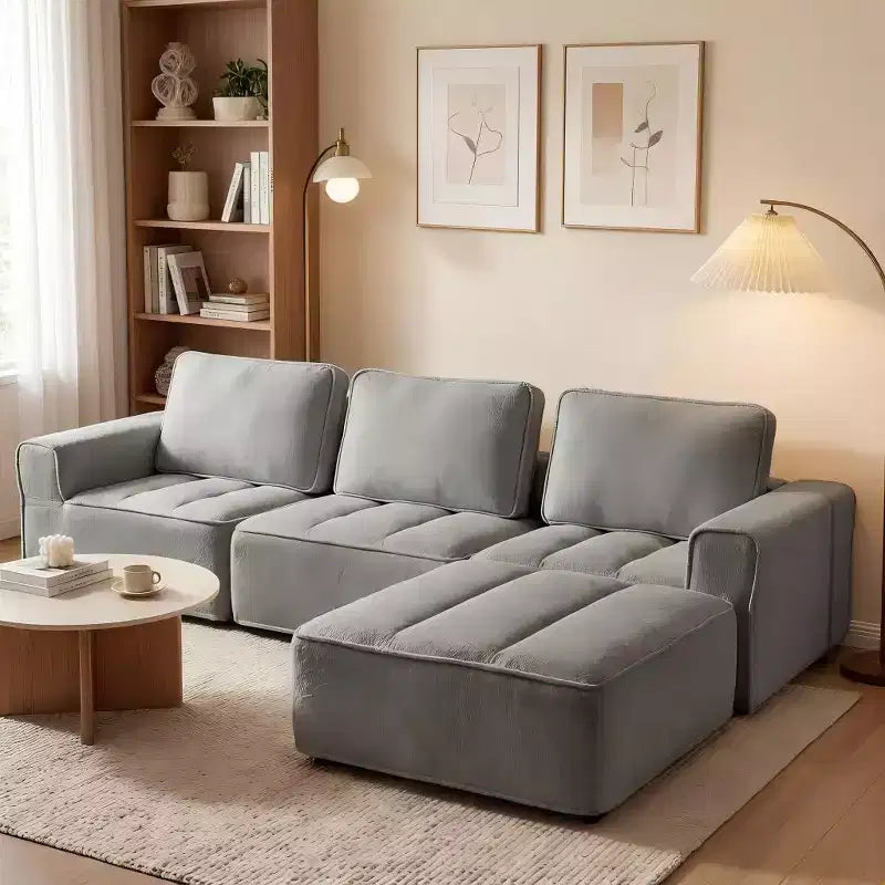 Canapé modulaire de compression Dyonery en peau d'agneau, combinable de manière flexible et adapté à quatre personnes, ne nécessitant aucun assemblage.