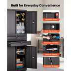 VEVOR Metal Storage Cabinet, 180 lbs Shelf Load Capacity, 70.87 Tall Garage Tool Storage Cabinet with 4 Locking Doors and Shelves, 2 Drawers, Black