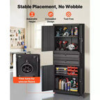 VEVOR Metal Storage Cabinet, 180 lbs Shelf Load Capacity, 70.87 Tall Garage Tool Storage Cabinet with 4 Locking Doors and Shelves, 2 Drawers, Black