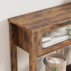 Console en bois à 2 niveaux avec 2 tiroirs en verre, table de canapé d'entrée de 43,3 po de rangement pour salon, foyer et couloir, marron rétro