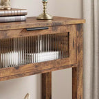 Console en bois à 2 niveaux avec 2 tiroirs en verre, table de canapé d'entrée de 43,3 po de rangement pour salon, foyer et couloir, marron rétro