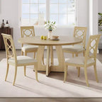 47 Round Wood Dining Table for 4-6 People - Farmhouse Kitchen Table with Cross Base and Mid Century Design