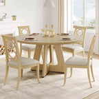 47 Round Wood Dining Table for 4-6 People - Farmhouse Kitchen Table with Cross Base and Mid Century Design
