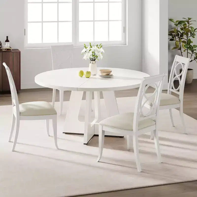 47 Round Wood Dining Table for 4-6 People - Farmhouse Kitchen Table with Cross Base and Mid Century Design