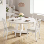 47 Round Wood Dining Table for 4-6 People - Farmhouse Kitchen Table with Cross Base and Mid Century Design