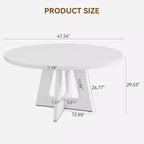 47 Round Wood Dining Table for 4-6 People - Farmhouse Kitchen Table with Cross Base and Mid Century Design
