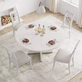47 Round Wood Dining Table for 4-6 People - Farmhouse Kitchen Table with Cross Base and Mid Century Design