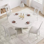 47 Round Wood Dining Table for 4-6 People - Farmhouse Kitchen Table with Cross Base and Mid Century Design