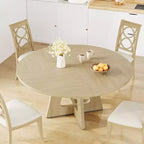 47 Round Wood Dining Table for 4-6 People - Farmhouse Kitchen Table with Cross Base and Mid Century Design