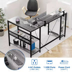 49 L-Shaped Computer Desk with LED Lights and Power Outlet - Reversible Corner Gaming Table with Monitor Stand & Storage Shelves