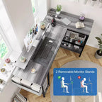 49 L-Shaped Computer Desk with LED Lights and Power Outlet - Reversible Corner Gaming Table with Monitor Stand & Storage Shelves