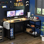 49 L-Shaped Computer Desk with LED Lights and Power Outlet - Reversible Corner Gaming Table with Monitor Stand & Storage Shelves
