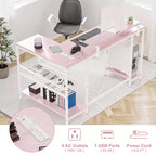 49 L-Shaped Computer Desk with LED Lights and Power Outlet - Reversible Corner Gaming Table with Monitor Stand & Storage Shelves