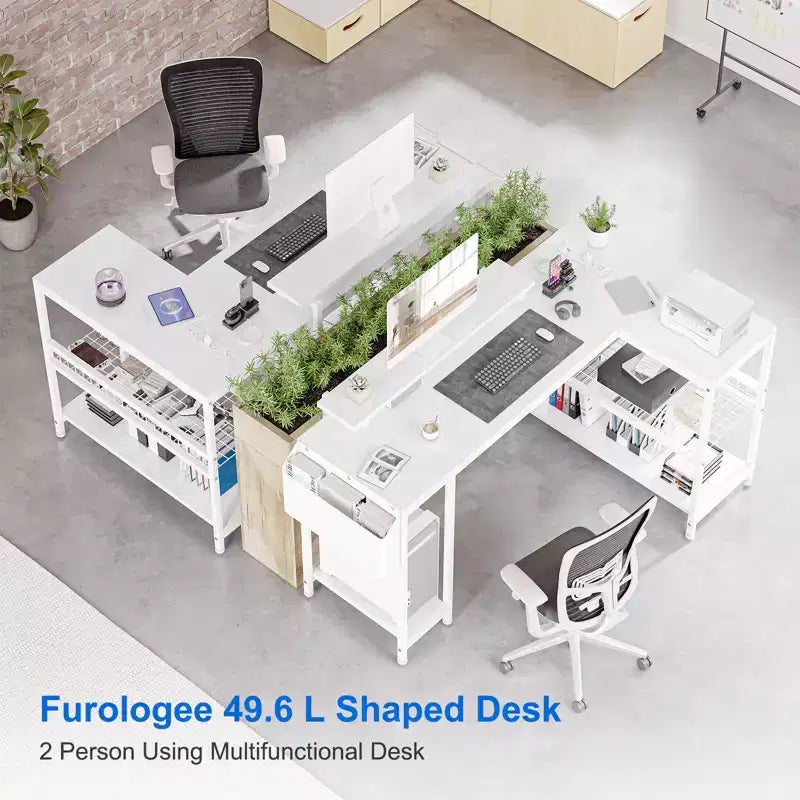 49 L-Shaped Computer Desk with LED Lights and Power Outlet - Reversible Corner Gaming Table with Monitor Stand & Storage Shelves