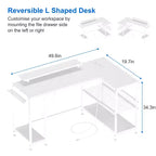 49 L-Shaped Computer Desk with LED Lights and Power Outlet - Reversible Corner Gaming Table with Monitor Stand & Storage Shelves