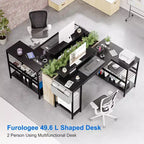 49 L-Shaped Computer Desk with LED Lights and Power Outlet - Reversible Corner Gaming Table with Monitor Stand & Storage Shelves