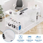 49 L-Shaped Computer Desk with LED Lights and Power Outlet - Reversible Corner Gaming Table with Monitor Stand & Storage Shelves