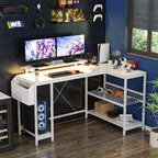 49 L-Shaped Computer Desk with LED Lights and Power Outlet - Reversible Corner Gaming Table with Monitor Stand & Storage Shelves