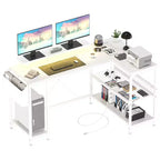 49 L-Shaped Computer Desk with LED Lights and Power Outlet - Reversible Corner Gaming Table with Monitor Stand & Storage Shelves