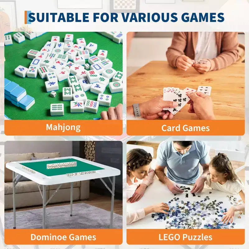 Table de Mahjong Pliante pour 4 Joueurs. Plateau Vert Résistant à l'Usure. Table de Jeu Carrée Portable avec Porte-Gobelets et Bacs à Jetons pour Domino et Puzzles.