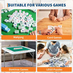 Table de Mahjong Pliante pour 4 Joueurs. Plateau Vert Résistant à l'Usure. Table de Jeu Carrée Portable avec Porte-Gobelets et Bacs à Jetons pour Domino et Puzzles.