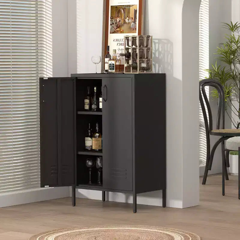 Multifunctional Steel Storage Cabinet with 2 Doors & 2 Adjustable Shelves for Home, Garage & Office