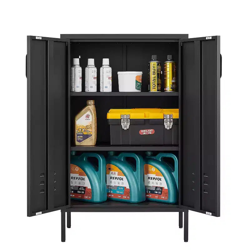 Armoire de rangement multifonctionnelle en acier avec 2 portes et 2 étagères réglables pour la maison, le garage et le bureau